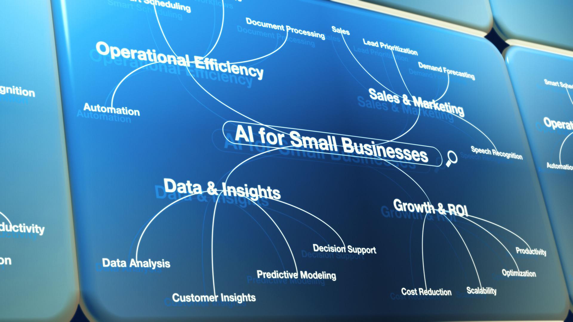 Conceptual diagram showcasing AI practical uses for small businesses.